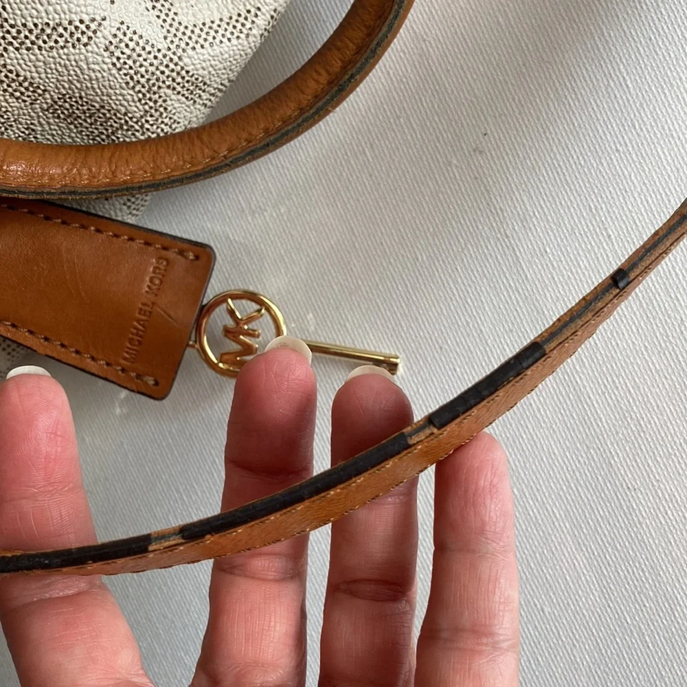Michael Kors Beige Monogram Satchel with Tan Leather Trim